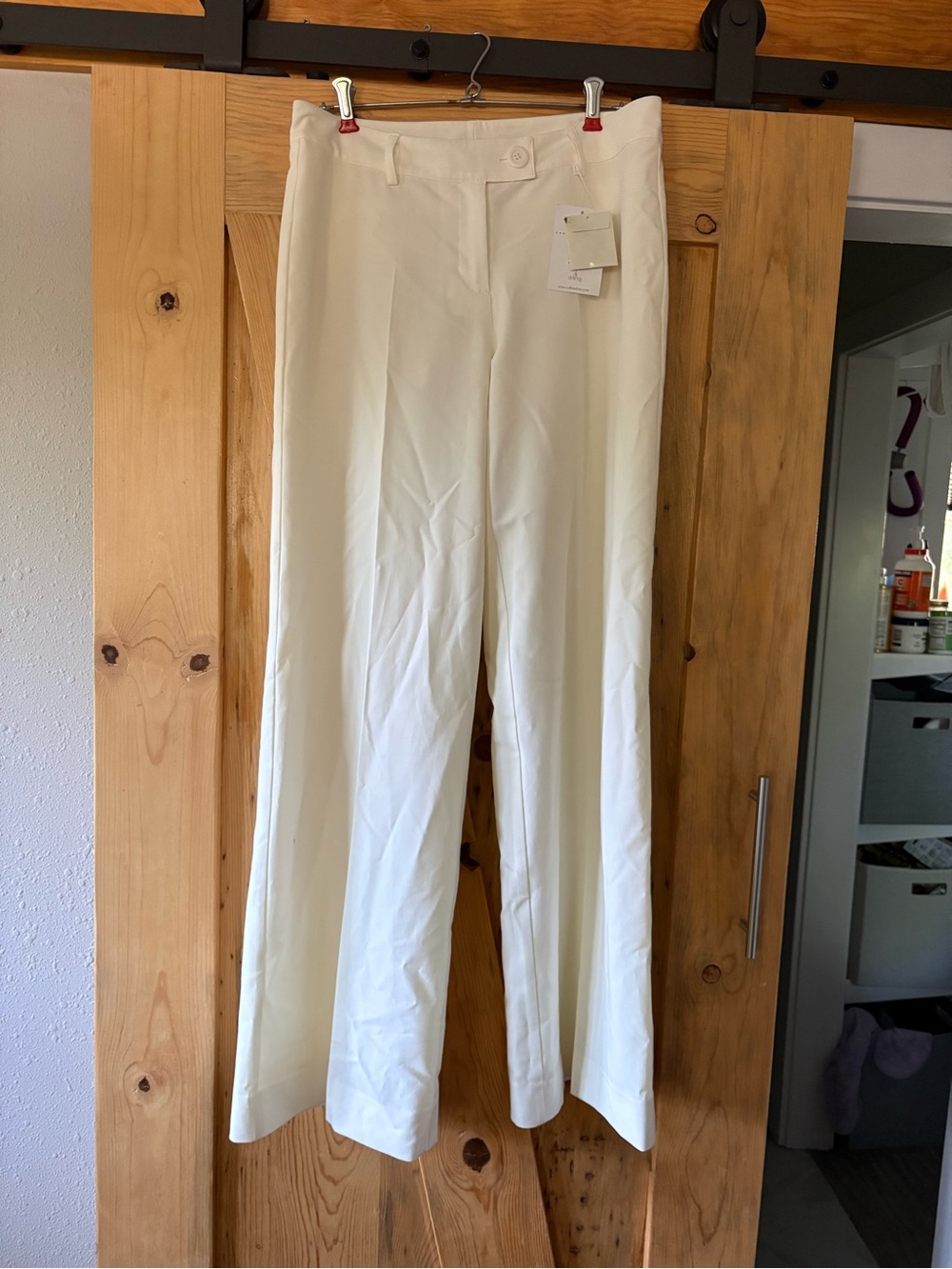 CAbi Off-White Straight-Leg Trousers